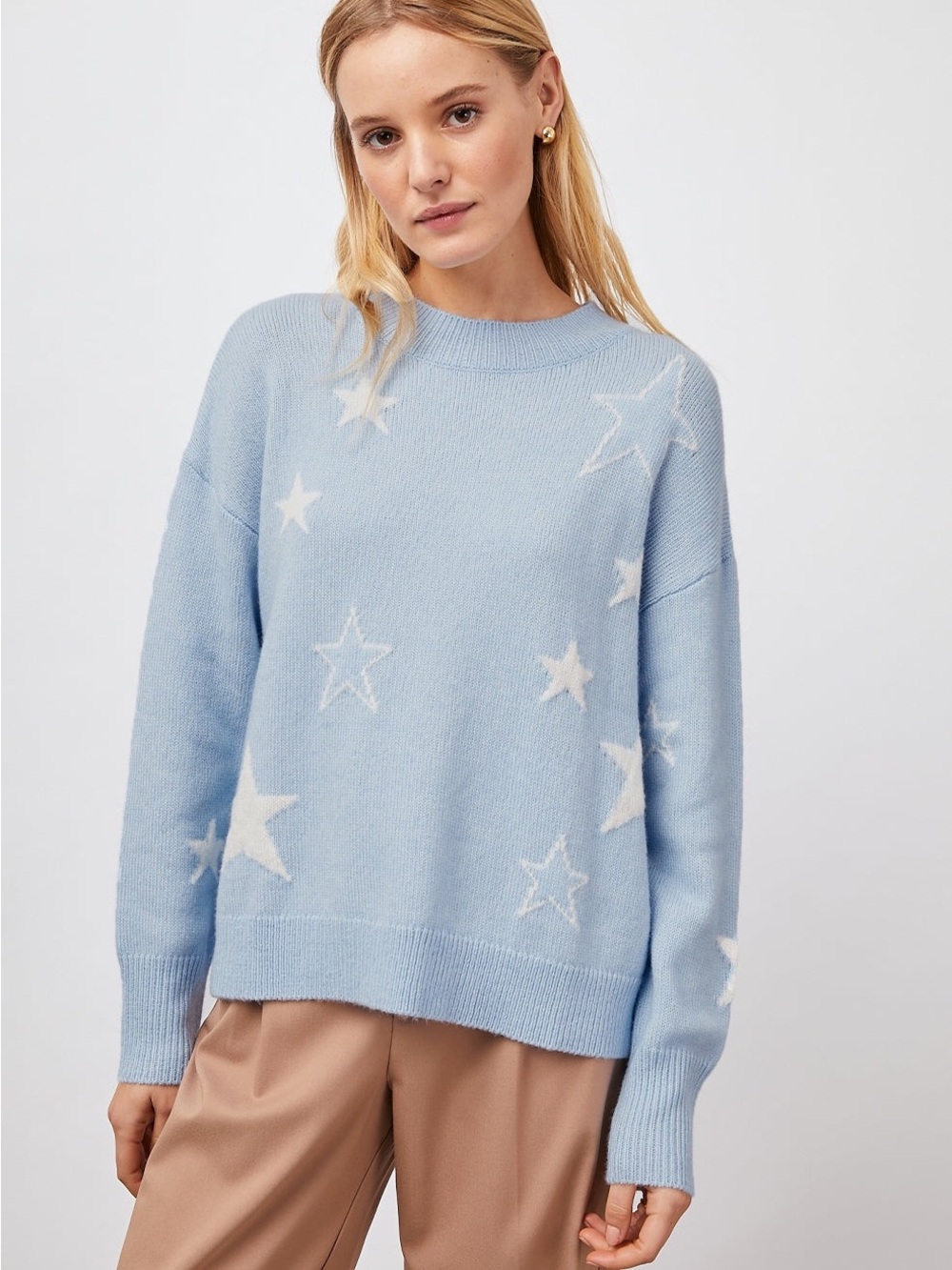 Rails Perci Cotton Cashmere Sweater in Powder Blue White Stars